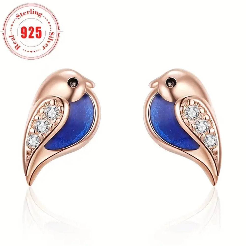 Sterling Silver Gold Bird Stud Earrings